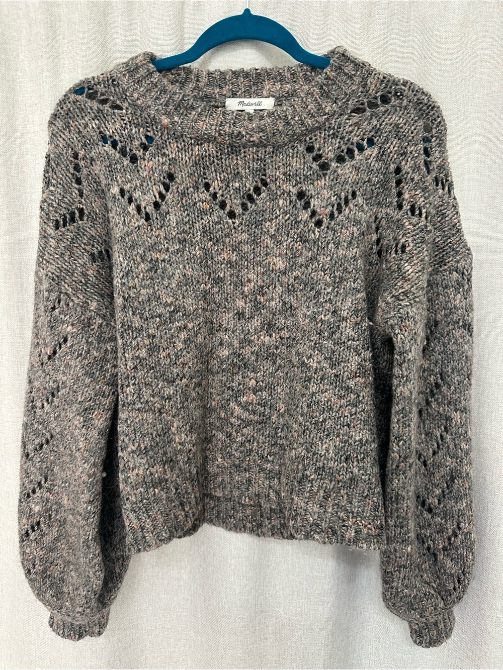 Madewell pointelle bubble sleeve gray  Marled Knit Sweater
